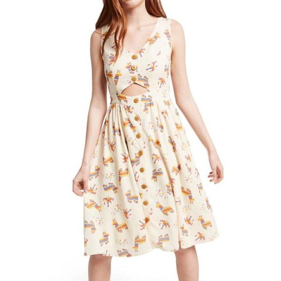 Modcloth Dresses & Skirts - ModCloth Cream Midi Dress with Multicolor Pinata Print